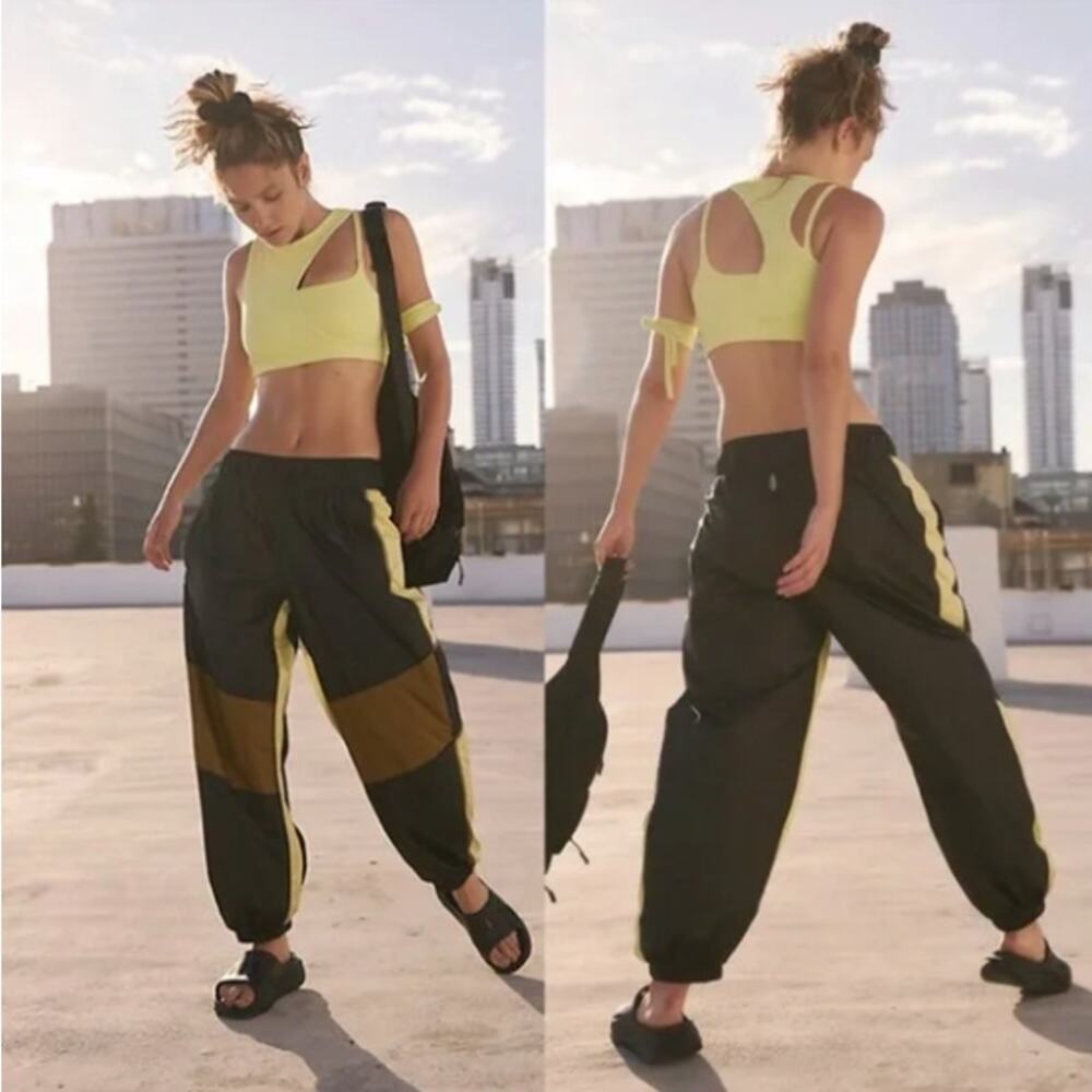 Free People Black Track Joggers with Yellow Panels